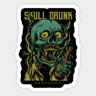 skull drunk cartoon funny illustration Sticker